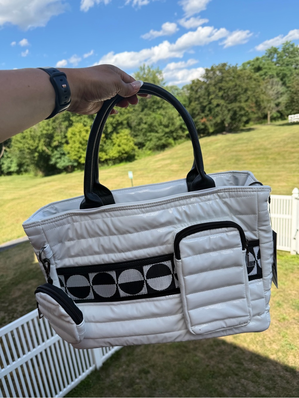 Think Royln Kensington Nylon Tote - White Patent with Clip Pouch